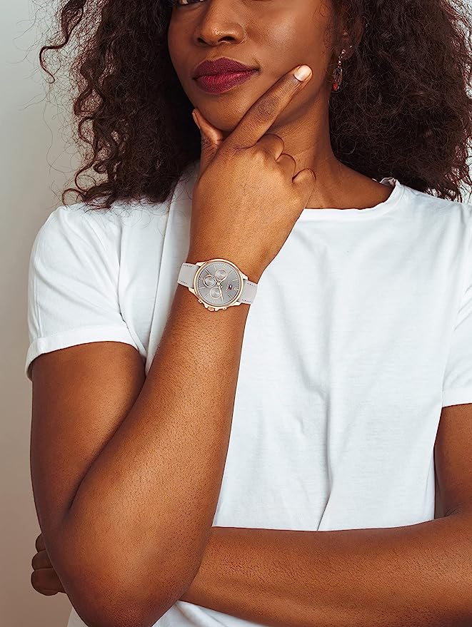 Tommy Hilfiger Reloj Analógico de Cuarzo multifunción para mujer con Correa en piel Gris